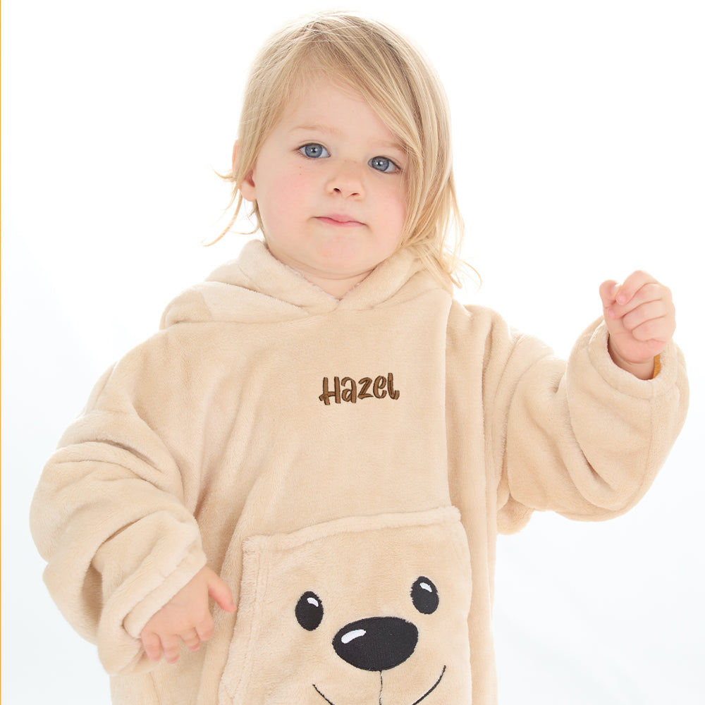 Personalised Toddler Kids Teddy Bear Mini Blanket Hoodie