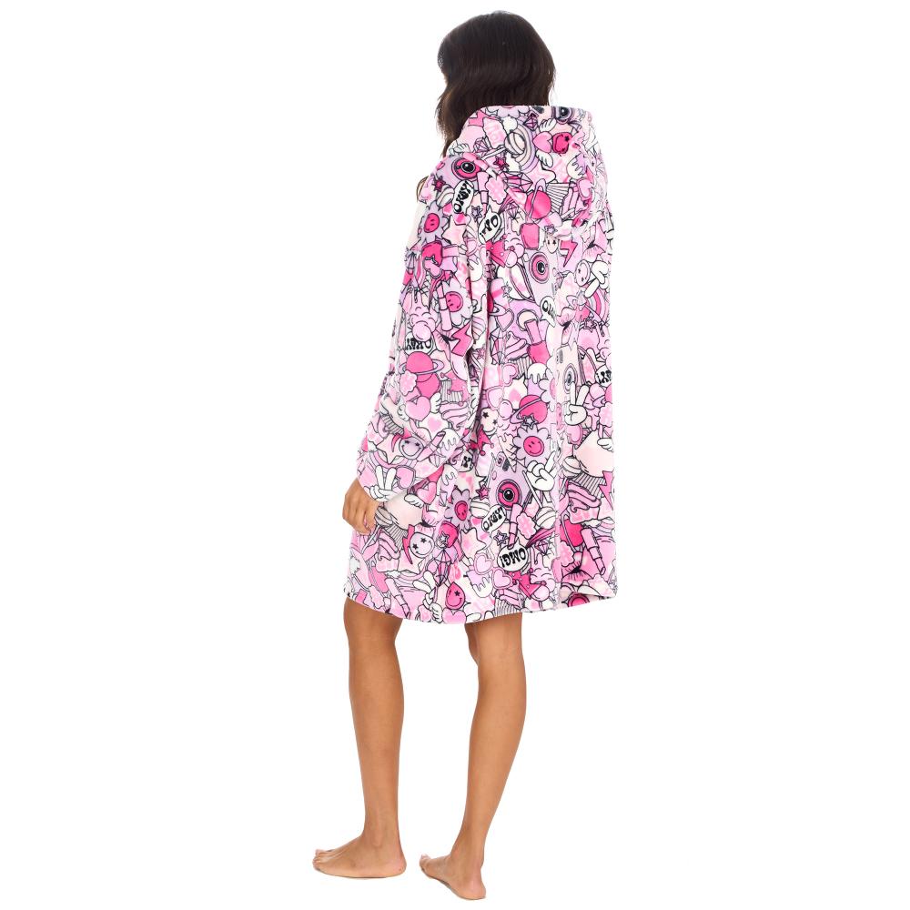 Ladies Doodles Pink Blanket Hoodie