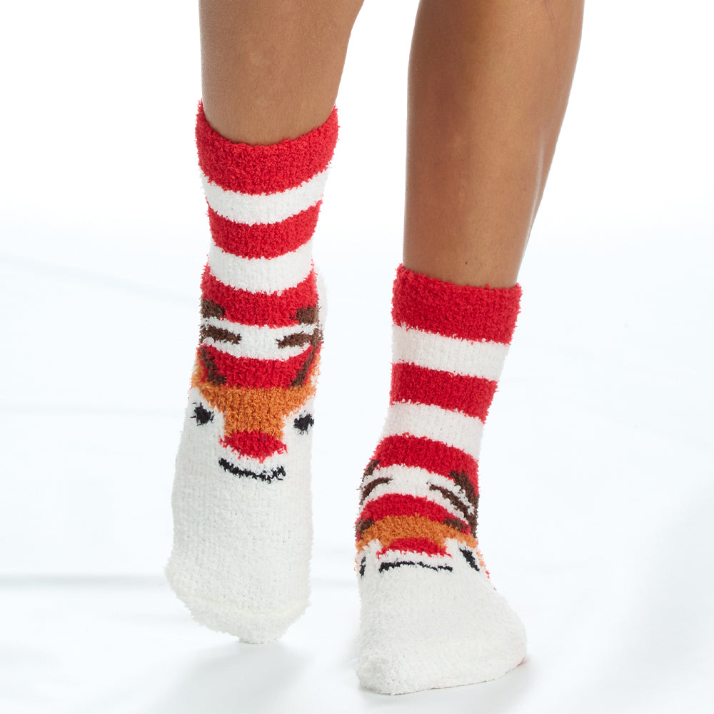 Ladies 2 Pairs Christmas Reindeer Fluffy Socks