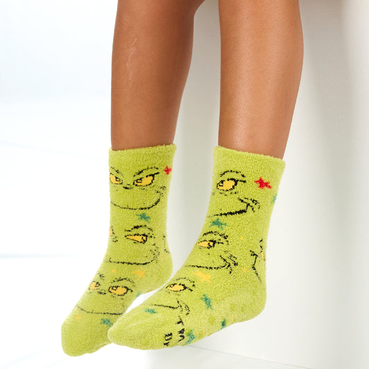 Kids Christmas Grinch Fluffy Socks