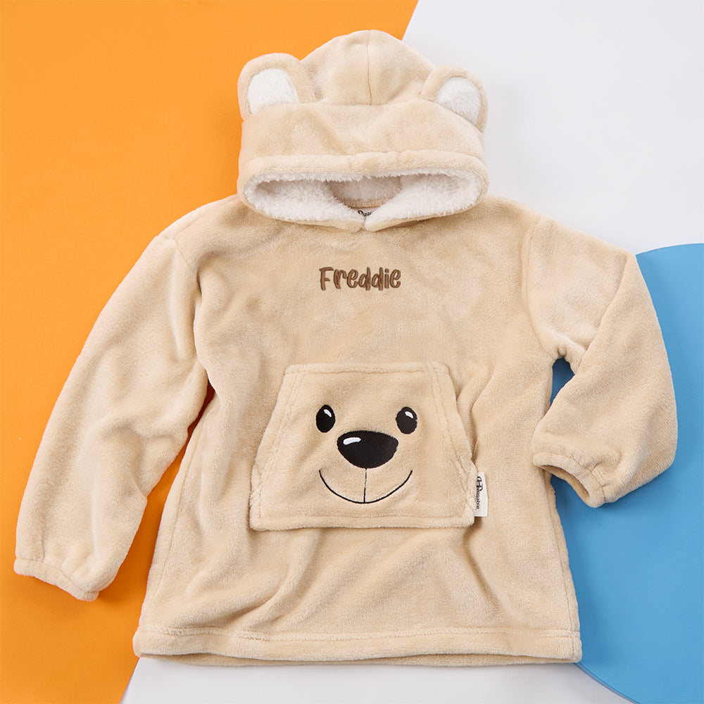 Personalised Toddler Kids Teddy Bear Mini Blanket Hoodie