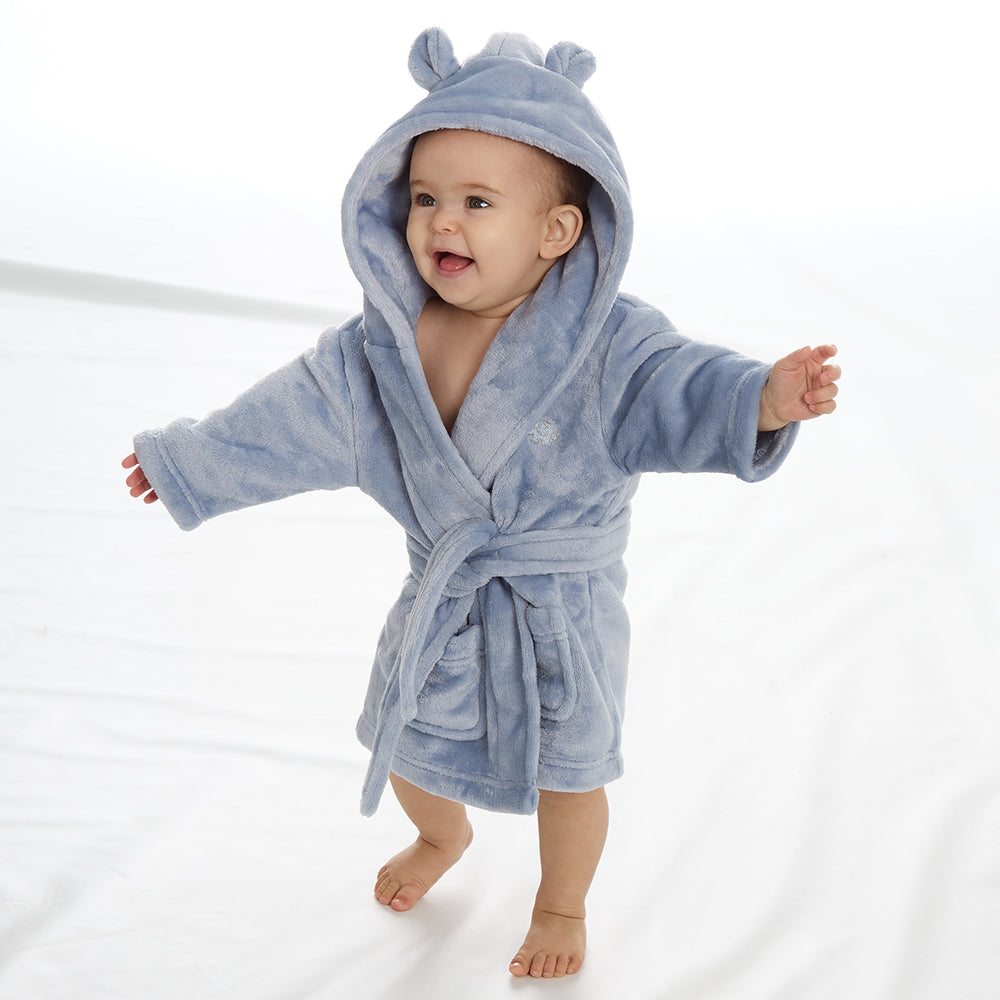 Baby Dusky Blue Bear Ears Dressing Gown