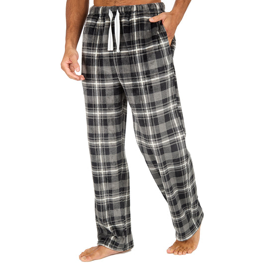 Mens Charcoal Check Fleece Pyjama Bottoms