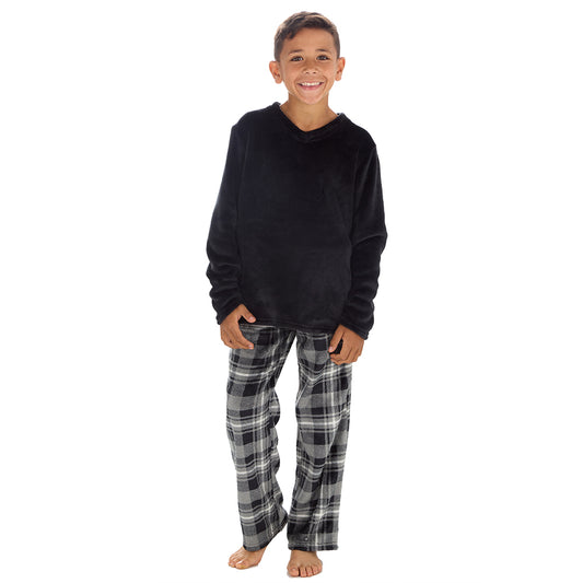 Boys Black Check Fleece Pyjama Set