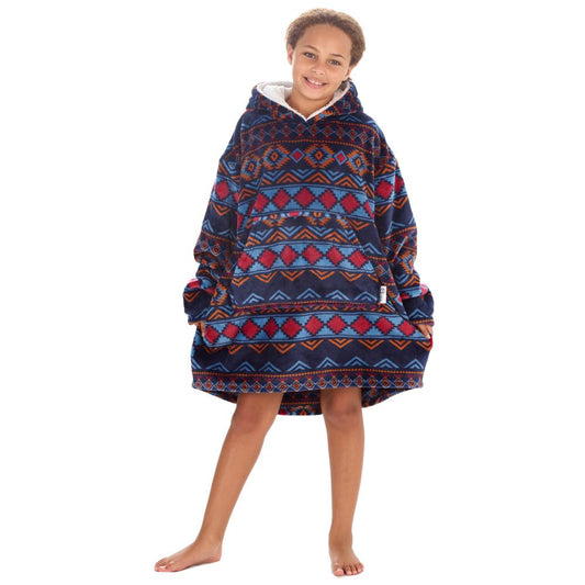 Girls Aztec Navy Blanket Hoodie