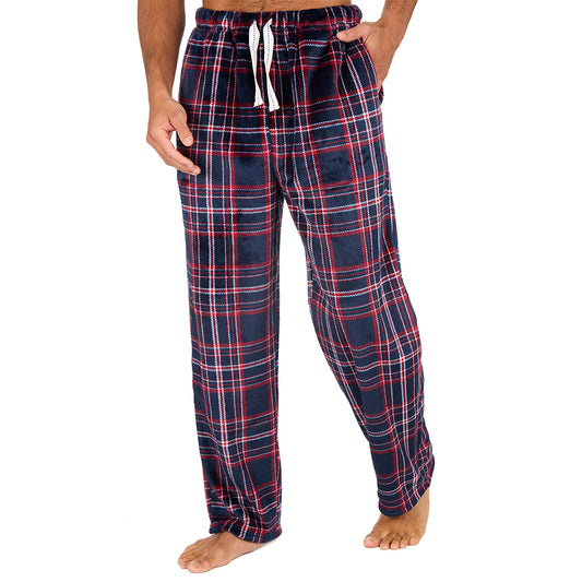 Mens Navy Check Fleece Pyjama Bottoms