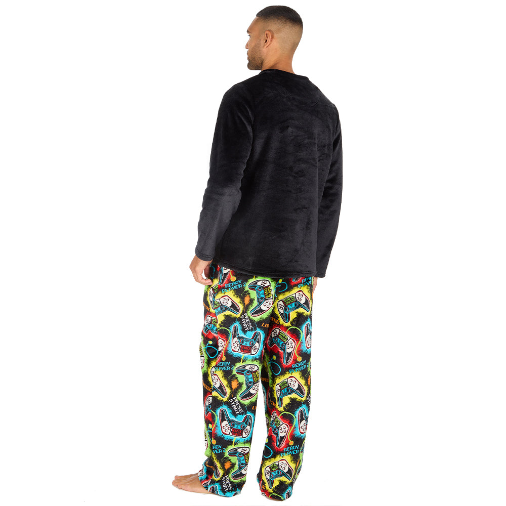 Mens Gamer Black Fleece Pyjama Set