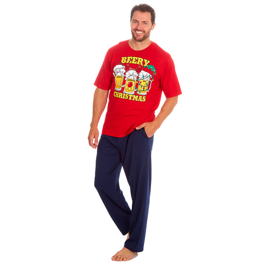 Mens Christmas Red Cotton Pyjama Set