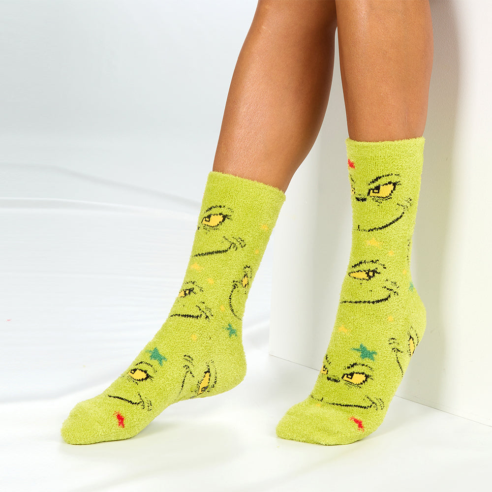 Ladies Christmas Grinch Fluffy Socks