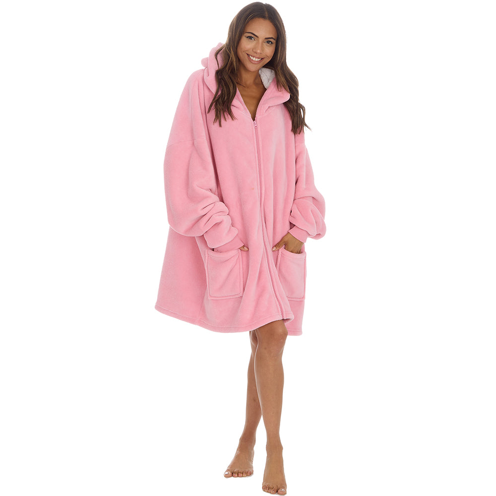 Ladies Pink Zip Up Lined Blanket Hoodie