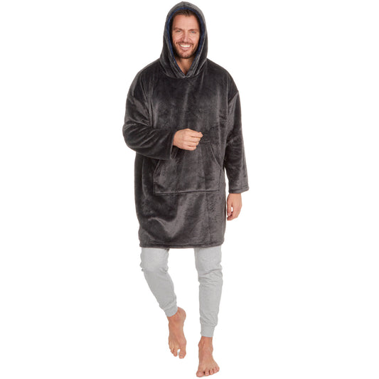 Mens Grey Plain Blanket Hoodie