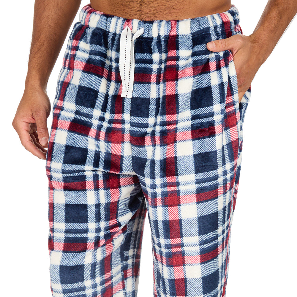 Mens Burgundy Check Fleece Pyjama Bottoms