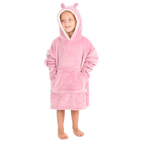 Infant Kids Bear Ears Dusky Pink Blanket Hoodie