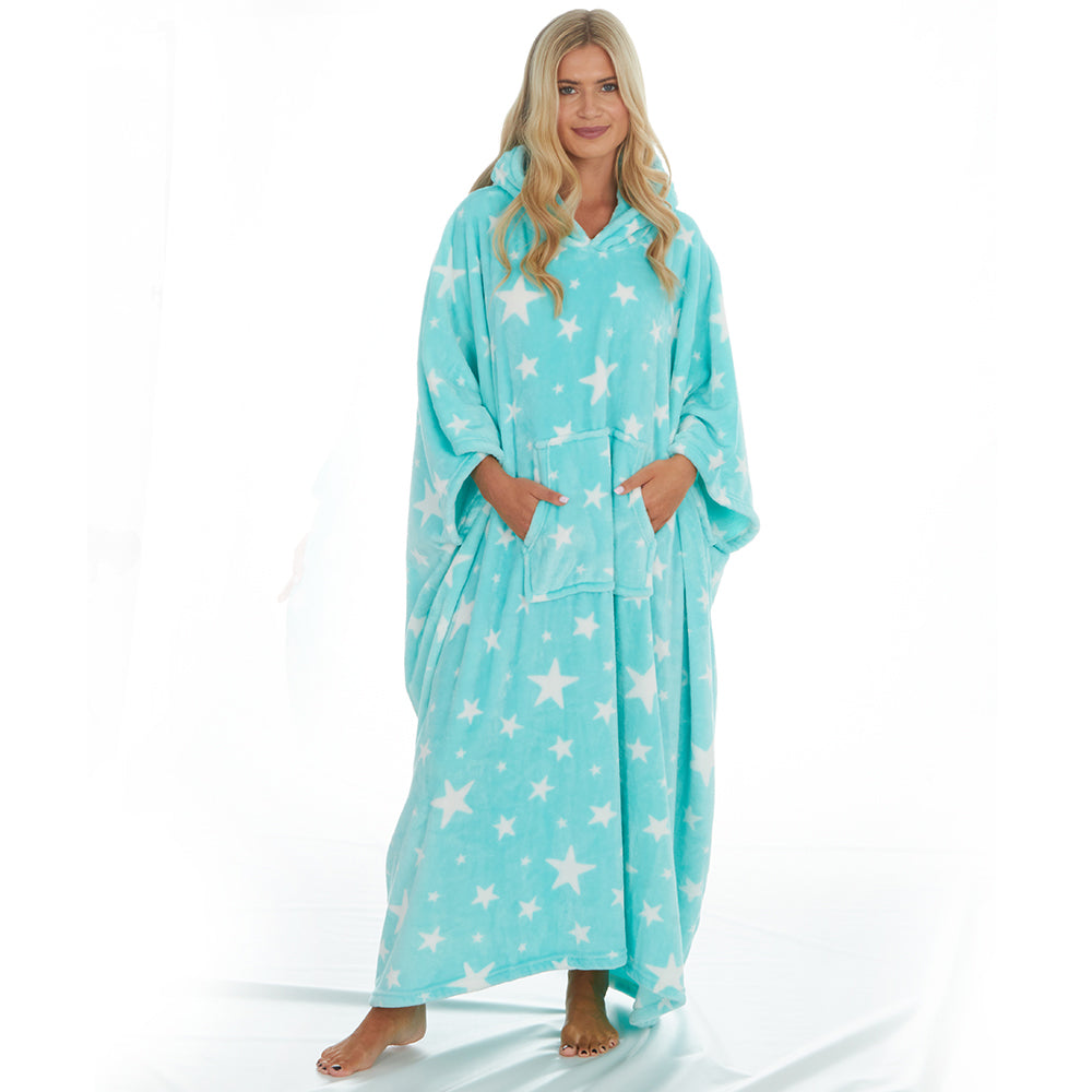 Ladies Mint Stars Poncho Hooded Blanket