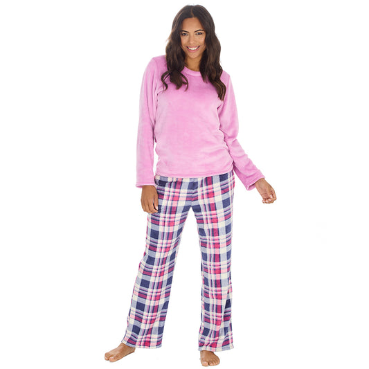 Ladies Pink Check Fleece Pyjama Set