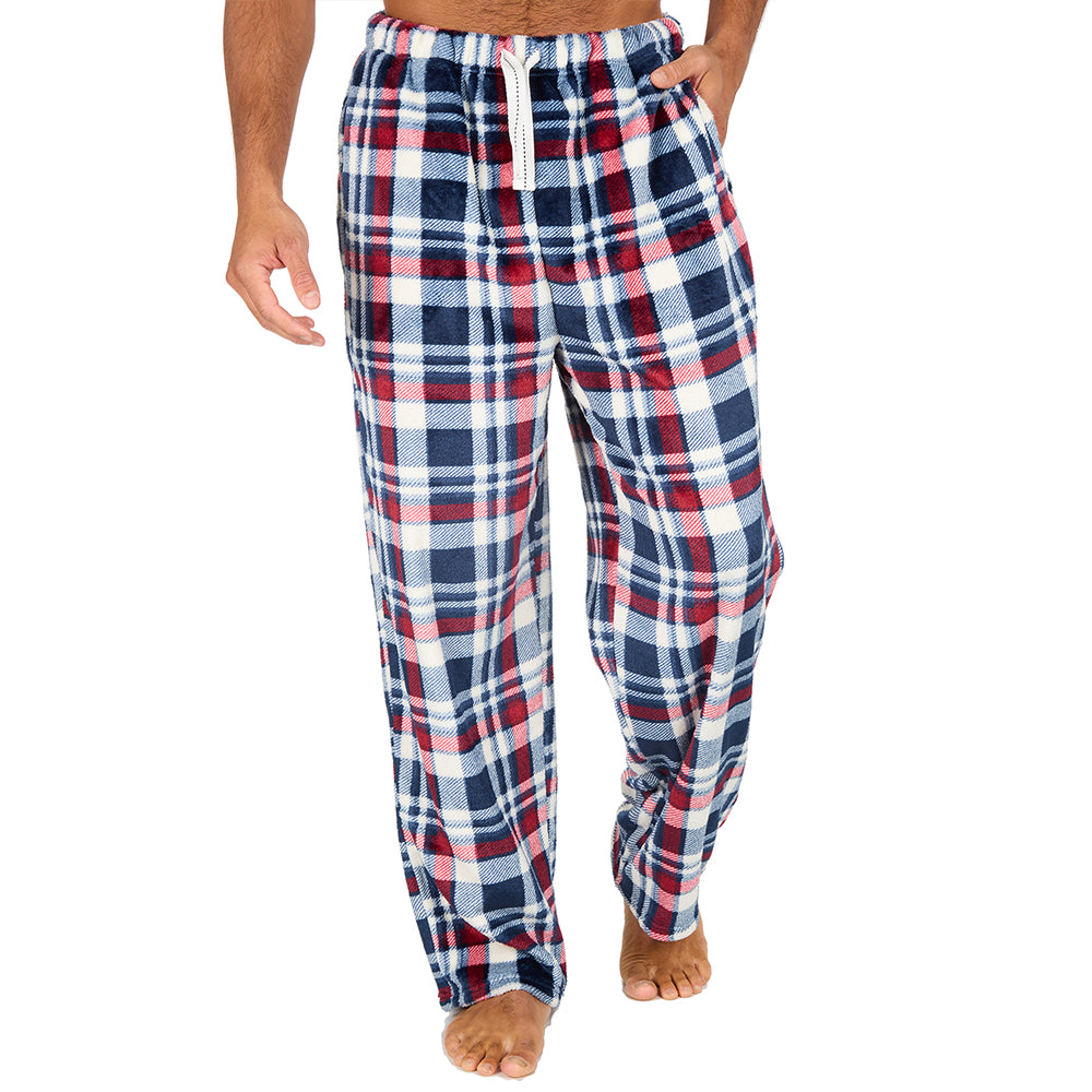 Mens Burgundy Check Fleece Pyjama Bottoms