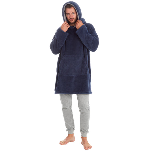 Mens Navy Snuggle Fleece Blanket Hoodie