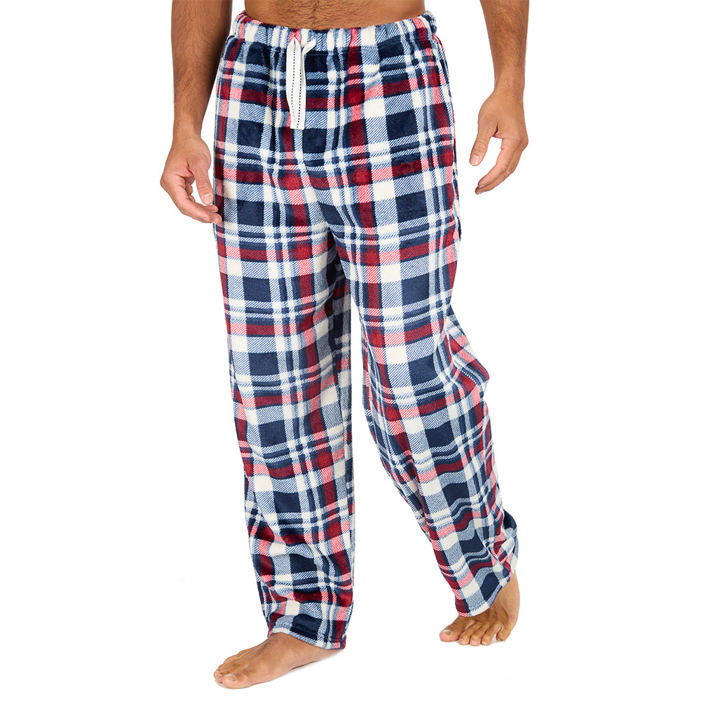 Mens Burgundy Check Fleece Pyjama Bottoms