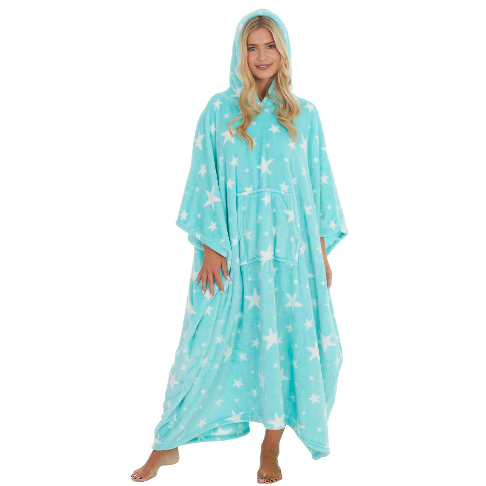 Ladies Mint Stars Poncho Hooded Blanket