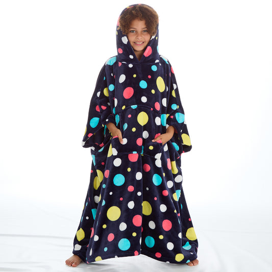 Girls Bubbles Navy Poncho Hooded Blanket