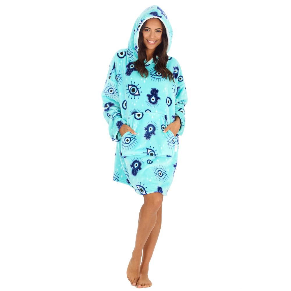 Ladies Evil Eye Aqua Blanket Hoodie