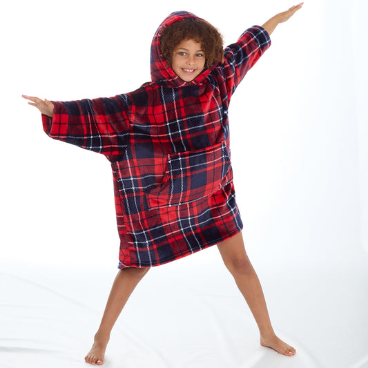 Girls Tartan Check Blanket Hoodie