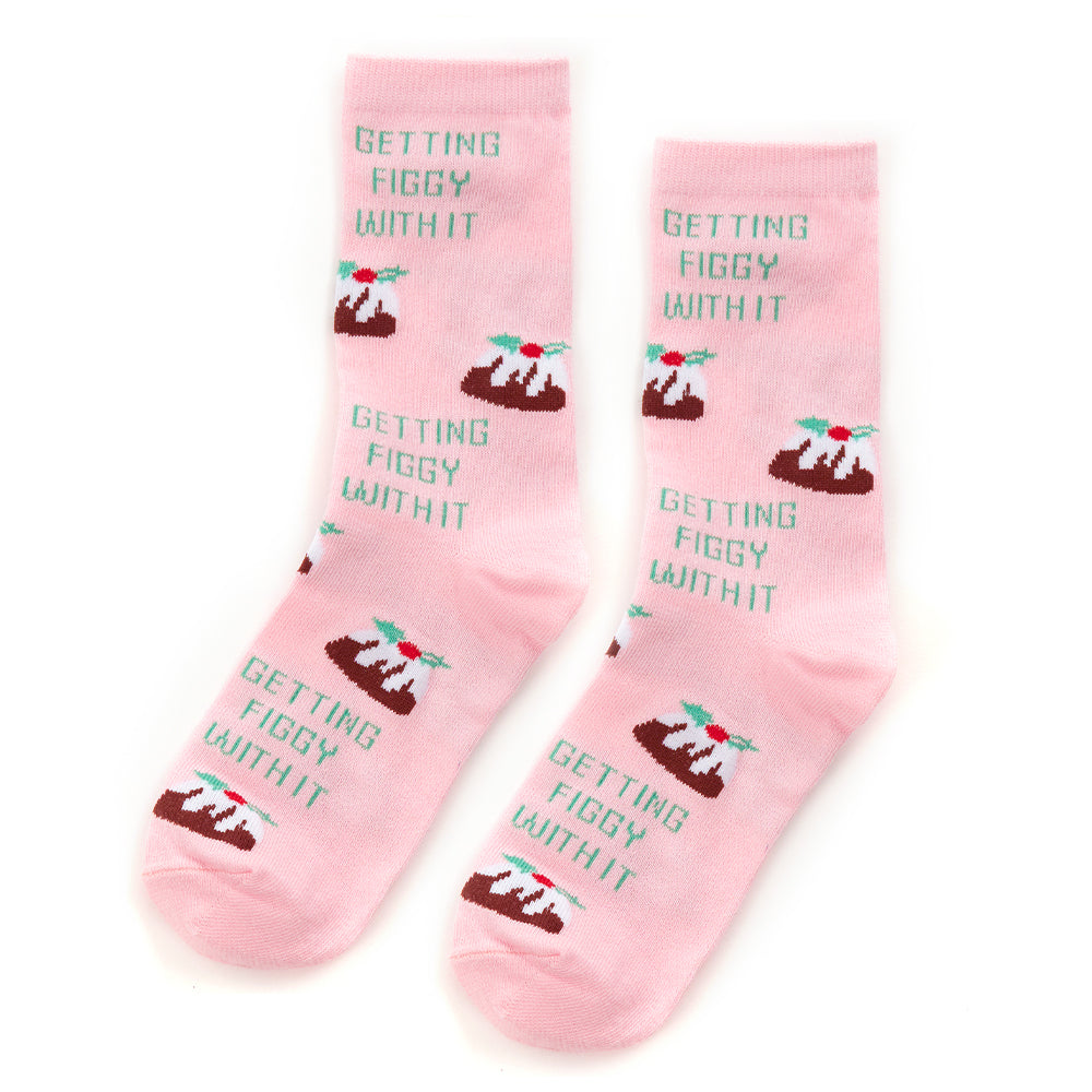 Ladies Christmas Pudding Cotton Socks