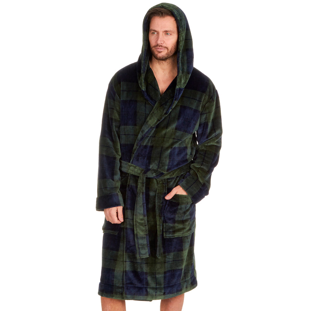 Mens Tartan Check Hooded Dressing Gown