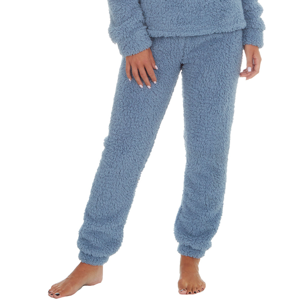 Ladies Blue Sherpa Fleece Pyjama Set