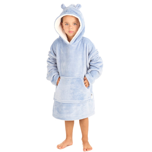 Infant Kids Bear Ears Dusky Blue Blanket Hoodie