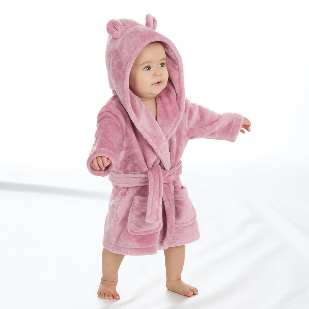 Baby Dusky Pink Bear Ears Dressing Gown