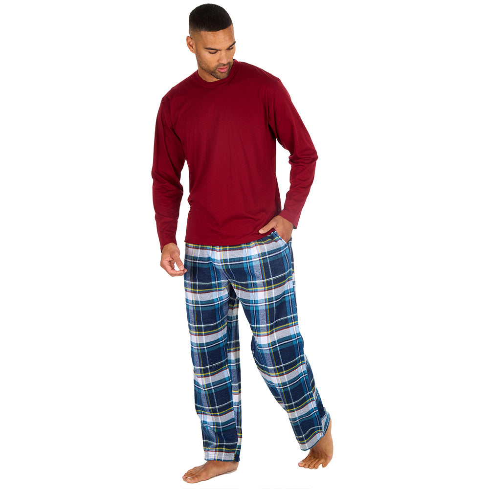 Mens Burgundy Check Jersey Pyjama Set