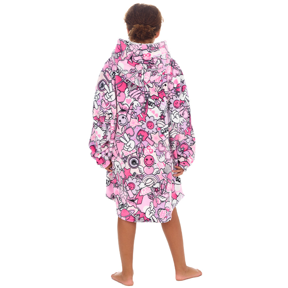 Girls Doodle Pink Blanket Hoodie