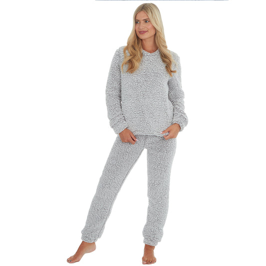 Ladies Grey Sherpa Fleece Pyjama Set