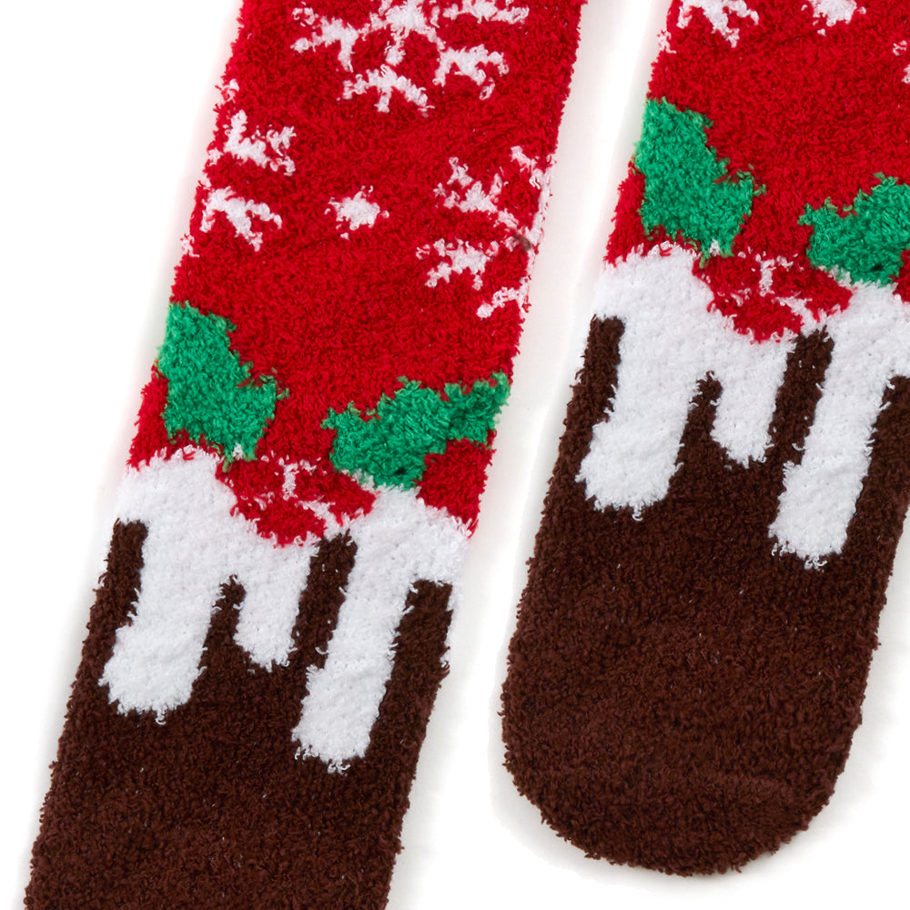 Ladies Christmas Pudding Fluffy Socks