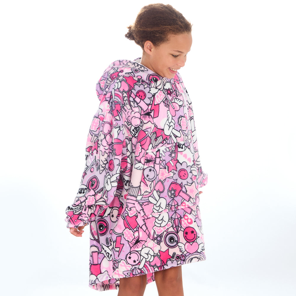 Girls Doodle Pink Blanket Hoodie