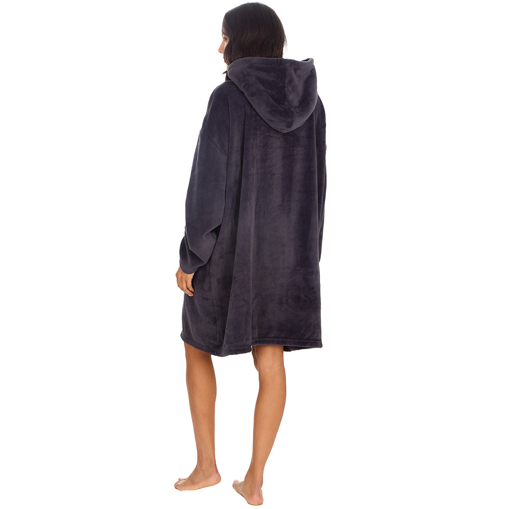 Ladies Charcoal Coral Fleece Blanket Hoodie