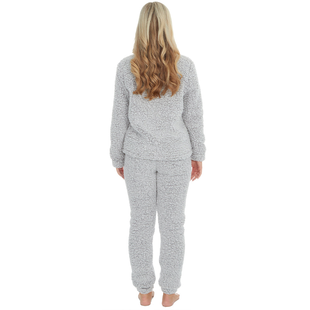 Ladies Grey Sherpa Fleece Pyjama Set