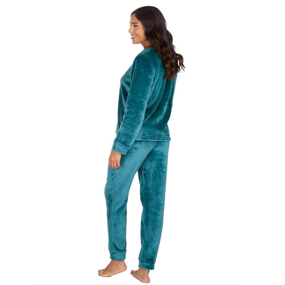 Personalised Ladies Teal Fleece Pyjama Set