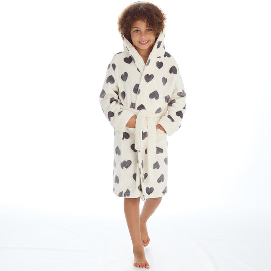 Girls Hearts Cream Dressing Gown