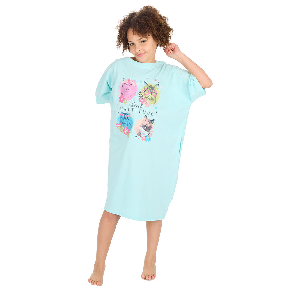 Girls Cattitude Mint Oversize Sleep Tee