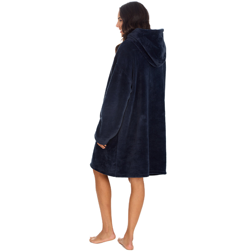 Ladies Navy Coral Fleece Blanket Hoodie