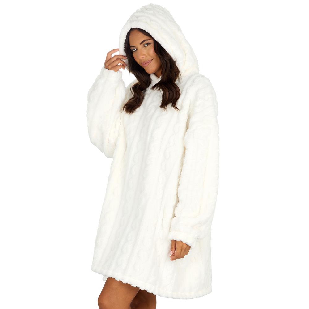 Ladies Cream Cable Sherpa Fleece Blanket Hoodie