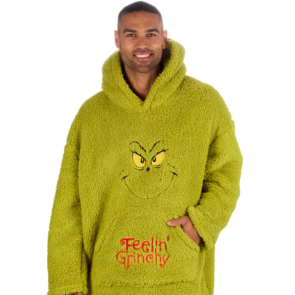 Mens Grinch Sherpa Blanket Hoodie