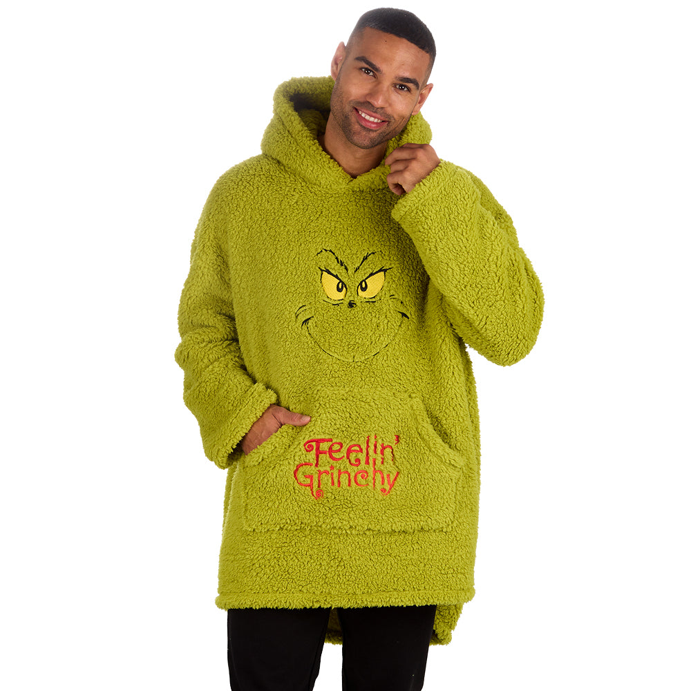 Mens Grinch Sherpa Blanket Hoodie