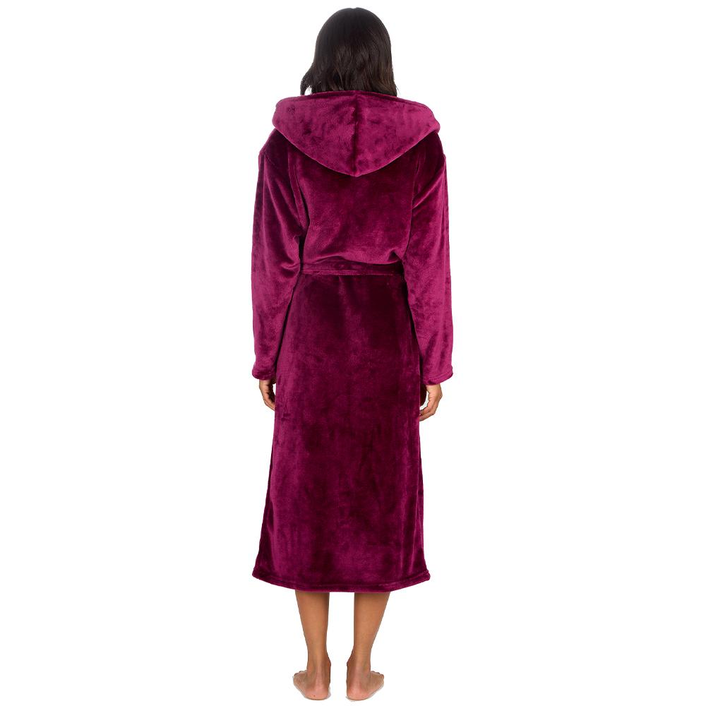 Ladies Burgundy Long Hooded Dressing Gown