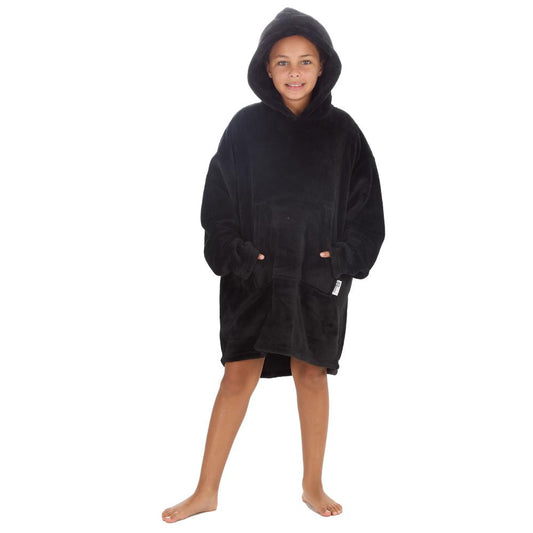 Girls Black Coral Fleece Blanket Hoodie