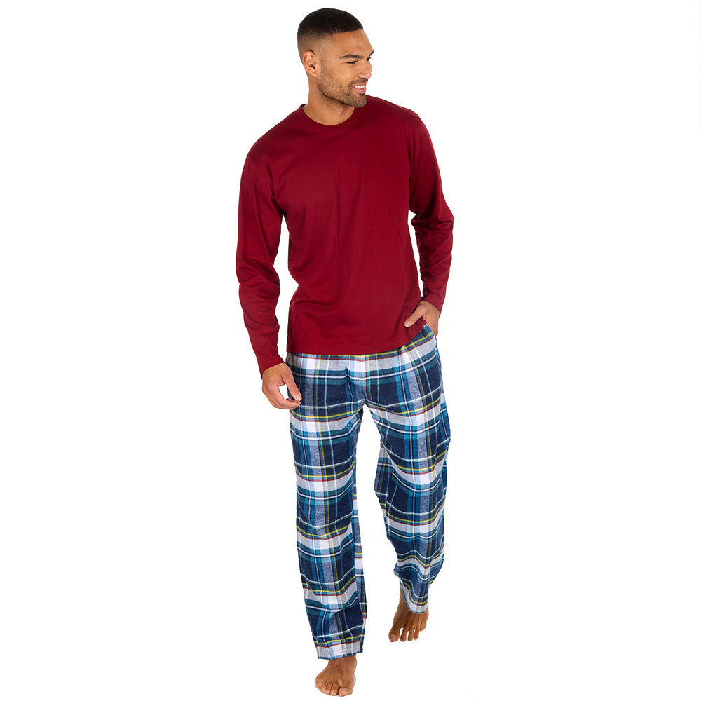 Mens Burgundy Check Jersey Pyjama Set