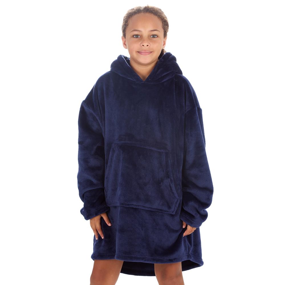 Girls Midnight Blue Plain Blanket Hoodie