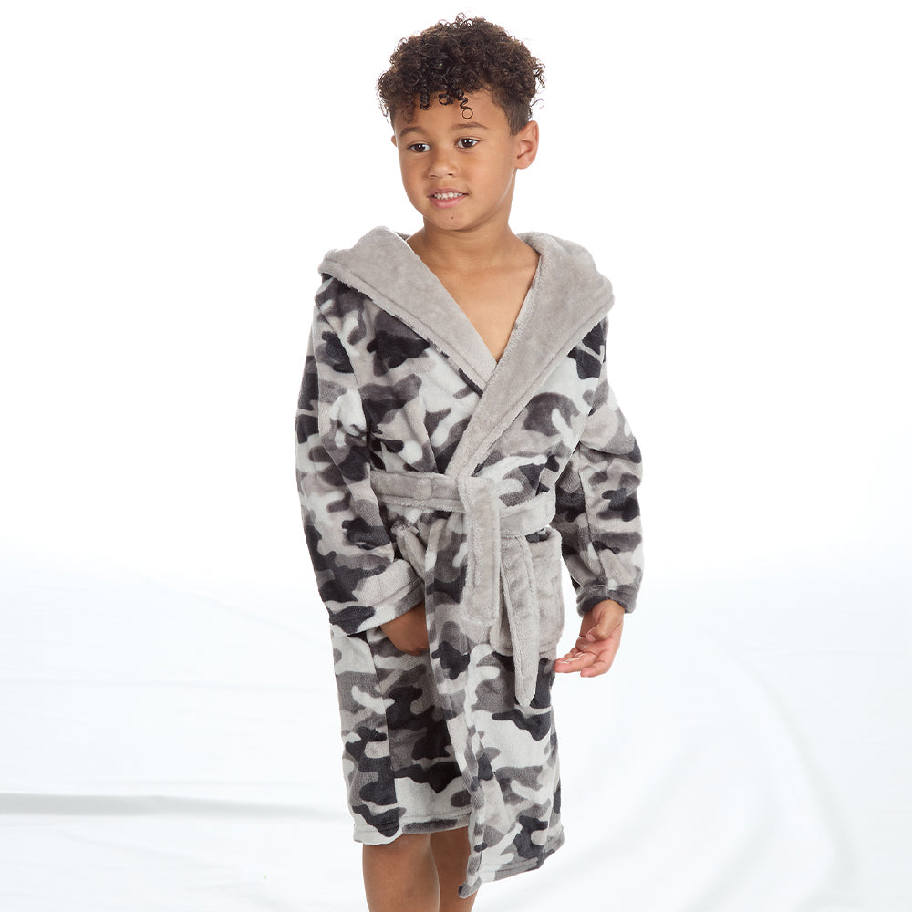 Boys Grey Camouflage Dressing Gown